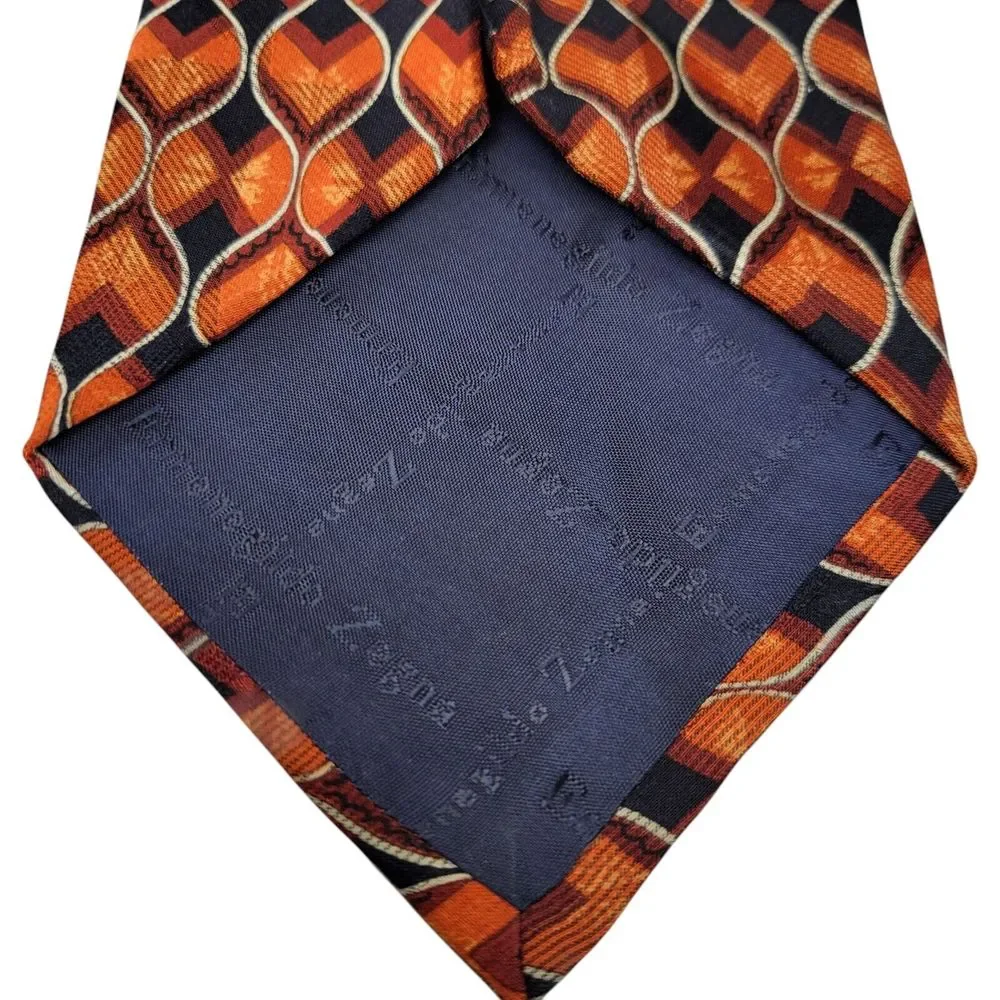 Ermenegildo Zegna‎ Bright Orange Shades Geometric 100% Silk Tie Italy 56